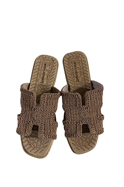 Moda Devrin Vizon Hasır Önü Yanı Açık Kadın papuci Outdoor și papuci de casă