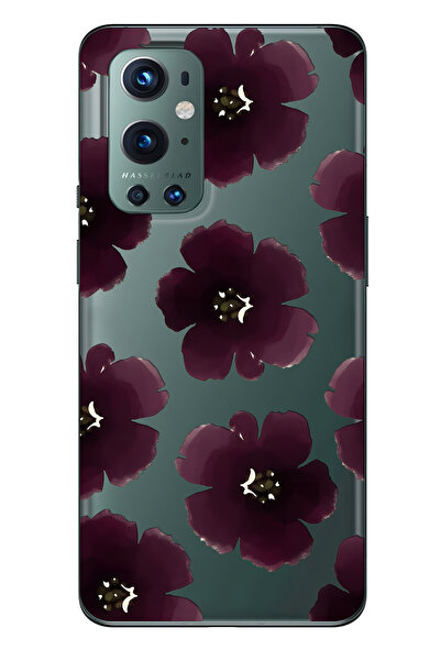 FLAMENKO حافظة هاتف شفافة باللون الأرجواني بنقشة زهور متوافقة مع ون بلس 9 برو