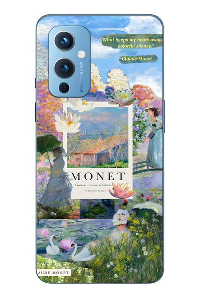 FLAMENKO حافظة هاتف شفافة متوافقة مع One Plus 9 من Monet Kolaj منقوش