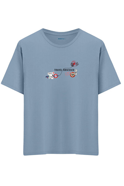 BetterThanCo Ταξιδιωτικά Εθισμένος με τύπωμα Bisiklet Yaka oversized T-shirt