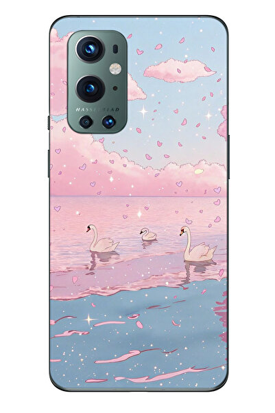 FLAMENKO حافظة هاتف شفافة متوافقة مع One Plus 9 Pro باللون الوردي Sky and Swa...