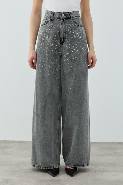 Merwishop Merwish Stoned Very Shiny Denim Trousers 1770 Smoked