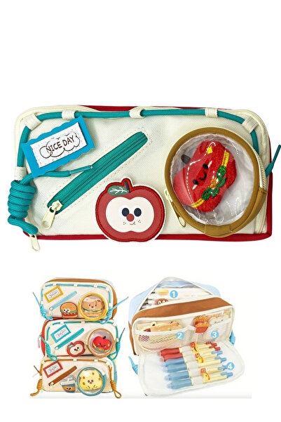 Limmy Pencil Case Cute Soft Large Capacity Two Compartment Pen Holder - Apple