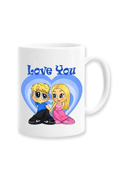 OEM Love you Mug, Cartoon, Blue Model, 330ml, Ceramic