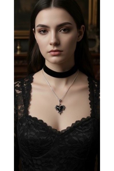 Corvus kolye&bileklik Silver Siyah Heard Cross Gotik Kolye
