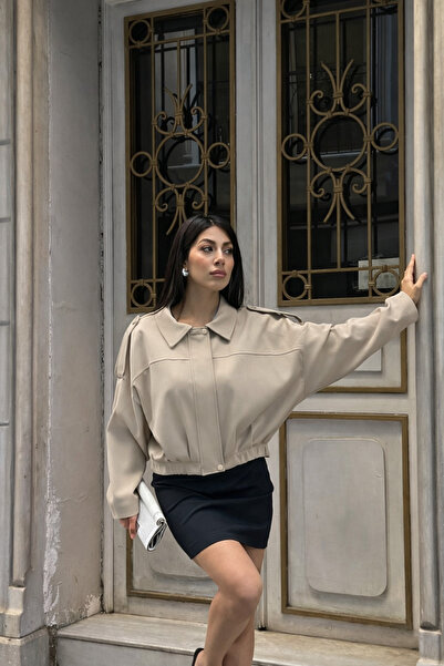 kikiriktekstil 10934 Women's Shoulder Epaulettes Bomber Mold Lined Jacket