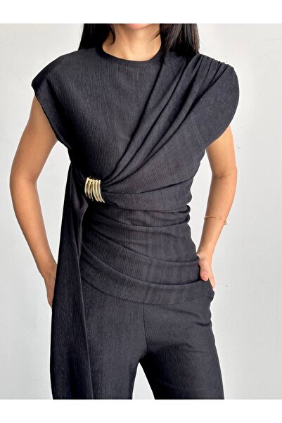 Butik Beyza Gold Buckled Asymmetrical Women's Set