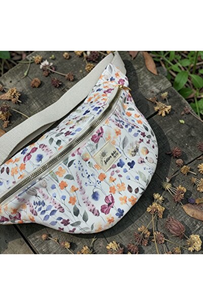 satürn hobi örgü tasarım Floral Print Ecru Waist Bag