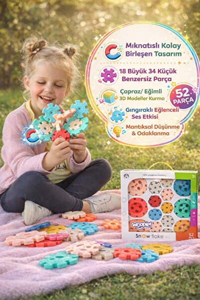 TOYFEST Magnetic Snowflake Building Blocks 52 Pieces (18 Large 34 Small) 3+ E...