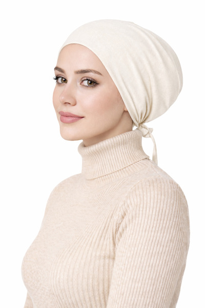 Jusmart Non-Slip Front Stitch-Free Hijab Bonnet in Light Ecru |   Flat Non-Ma...