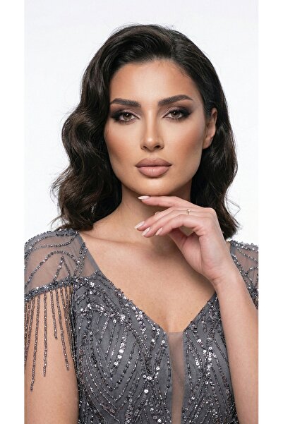 Lovely Dress Kadın Büyük Beden Payet İşlemeli Omuz Püsküllü V Yaka Uzun Abiye...