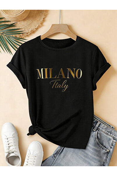 mercoledi Γυναικείο μπλουζάκι Milano με τύπωμα Crew Neck Regular Fit oversized