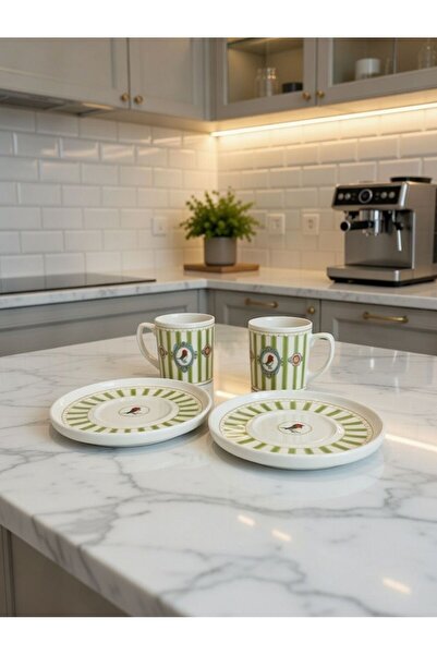 evinbizden ŞIK KUŞ FİGÜRLÜ 2 KİŞİLİK SERAMİK ZARİF FİNCAN SET