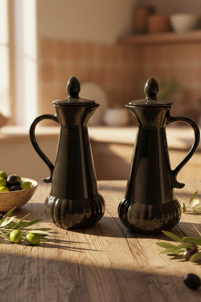 Minole 2'li Seramik Yağdanlık Seti - Kapaklı ve Kulplu Şık Tasarım 2 Adet Yağlık