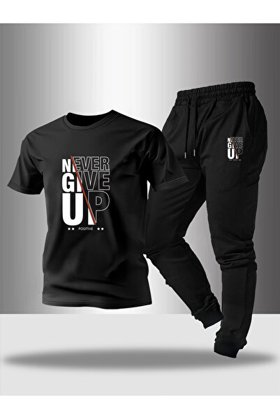 Rayan & Hoor Style Men's Black Balance Printed Tshirt Black Summer Tracksuit Set