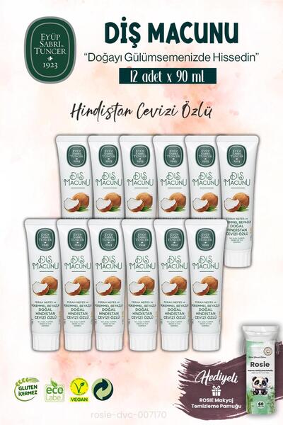 Eyüp Sabri Tuncer معجون أسنان 90 مل 12 قطعة بخلاصة جوز الهند وروزي