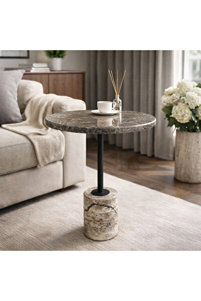 zekmar home stone Doğaltaş Yuvarlak Yan Sehpa - Stone Elegance Sehpa