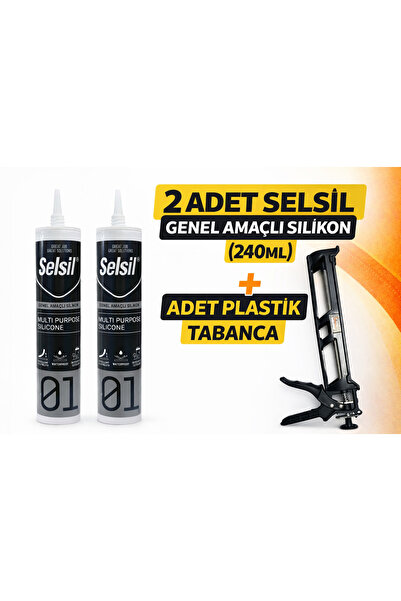 Selsil Şeffaf Silikon 240 ml (2 Adet) + Plastik Tabanca Set