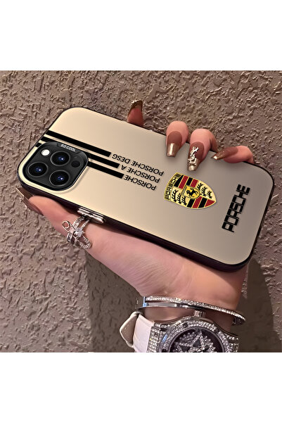 CHICASELUX iPhone 12 Pro Max ile Uyumlu Porsche Desenli Silikon Kenar Sert Ar...