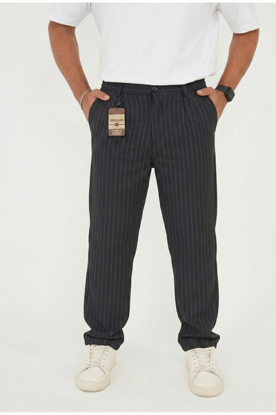 BROCARD Men's Striped Gofra Black Baggy Pants - Relaxed Fit, Stretchy Seersuc...