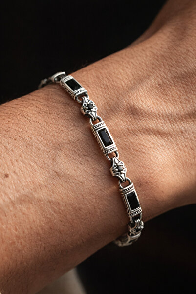 Ricco Jewellery 925 Ayar Gümüş Oniks Taşlı Oksitli Bileklik