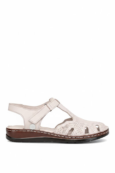 Mammamia D26Ys-2360 Women's Genuine Leather Flat Sandals Cream