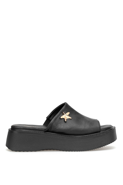 Mammamia D26YT-1770 Kadın Hakiki Deri Düz Terlik Siyah