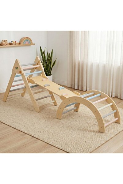 Moni Toys Triunghi Pikler 3 în 1 Moni Toys, Lemn Fag, Rampă Tobogan, 3 Ani+