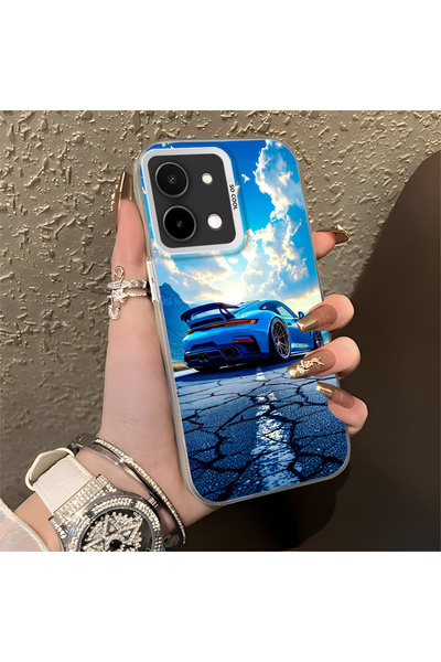 Hontinga حافظة هاتف Vivo Y28 متوافقة مع السيارات الرياضية ذات حافة من السيليك...