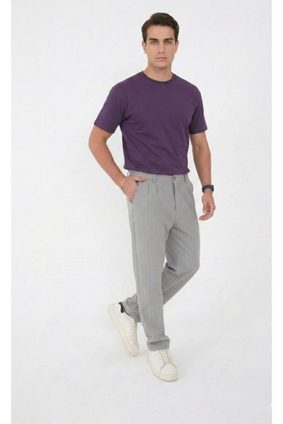 BROCARD Men's Striped Gofra Gray Baggy Pants - Relaxed Fit, Stretchy Seersuck...