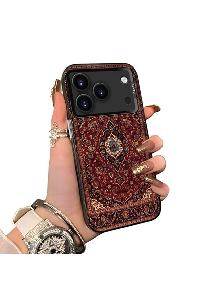 Hontinga iPhone 18 Pro Compatible Silicone Edge Hard Back Case Carpet Pattern...