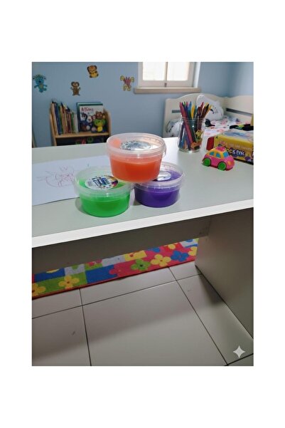 abnturk "3'lü Renkli Slime Seti - 5x5 Şeffaf Kapaklı Kutularda Hazır Oyun Jel...