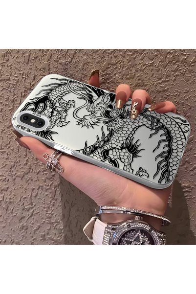 CHICASELUX iPhone X ile Uyumlu Silikon Kenar Sert Arka Telefon Kılıfı Ejderha...