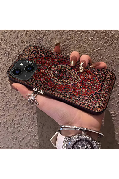 CHICASELUX iPhone 13 Mini ile Uyumlu Halı Desenli Silikon Kenar Sert Arka Tel...
