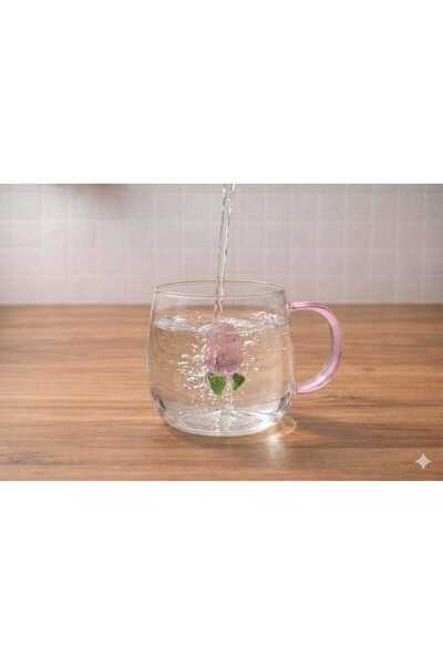 Ecoflex Borasilikat Kulplu Gül Figürlü Kupa Isıya dayanıklı 1 adet