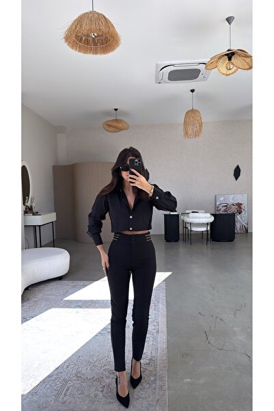 Buket Teke Black Gold Zip Detail Premium Cigarette Fabric Trousers