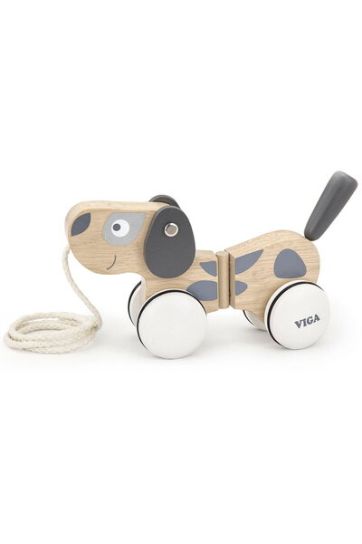 Viga Jucărie de lemn cu sfoară, câine