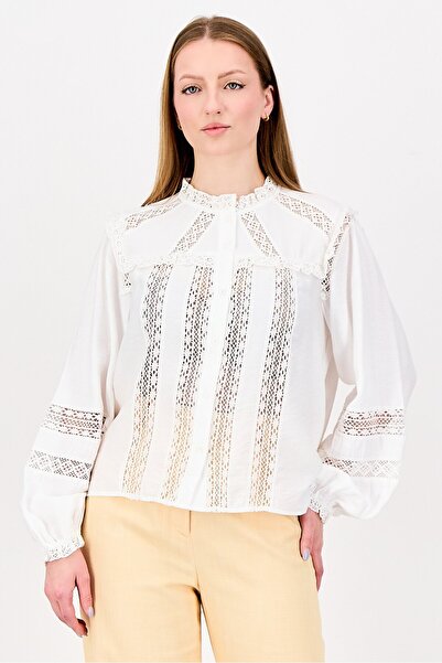 Maje Women Ruffle Collar Long Sleeve Eyelet Blouse, White