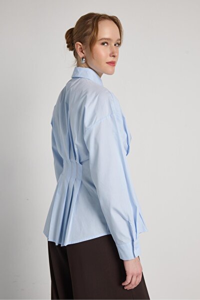 minaaise Women's Blue Waist Detailed Classic Shirt 31002