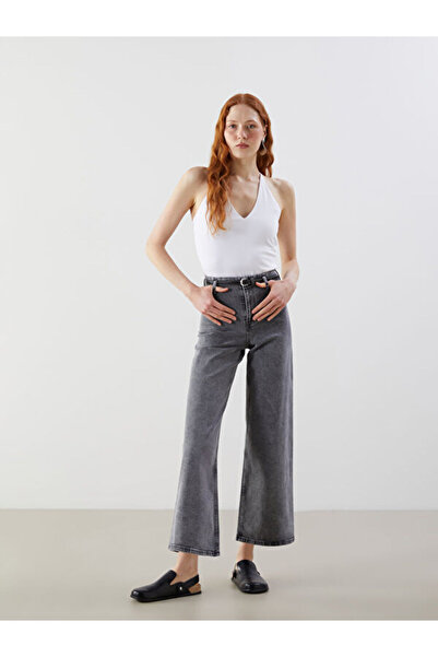 LC Waikiki Rmz Gi̇yi̇m Farkiyla Women's Wide Leg Jeans with Belted Waist
