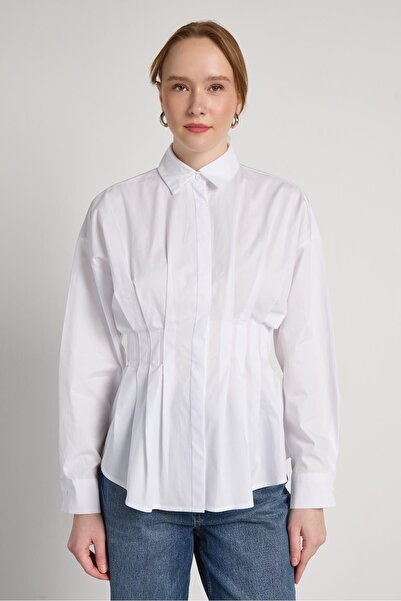 minaaise Γυναικείο Λευκό Κλασικό Πουκάμισο με Λεπτομέρεια στη Μέση 31002