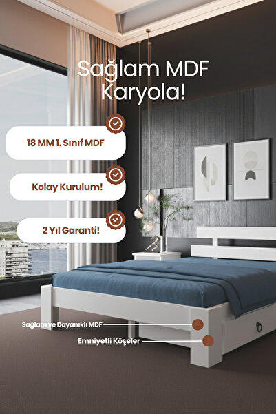 RENAZZO Lotus 2 Çekmeceli Modern MDF Karyola - 1. Sınıf 18 mm MDF ve Tekerlek...