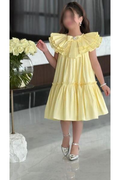 zelia فستان أصفر للبنات بياقة مكشكش