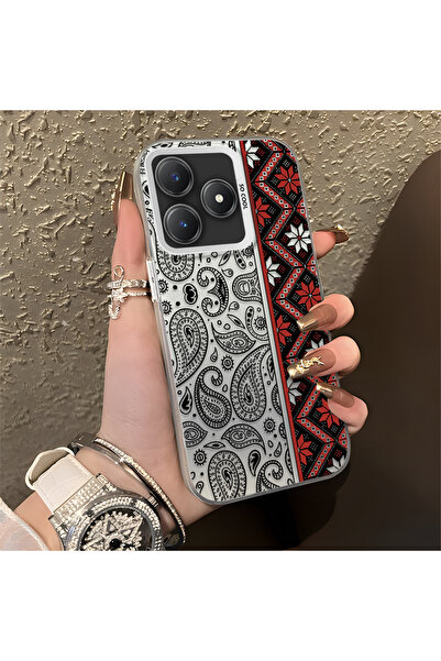 Hontinga حافظة هاتف Realme C61 متوافقة مع سجادة كليم منقوش من السيليكون ذات ح...