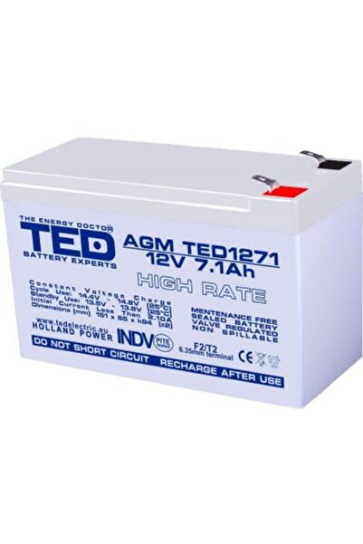 TED Electric Acumulator AGM VRLA 12V 7,1A High Rate 151mm x 65mm x h 95mm F2 ...