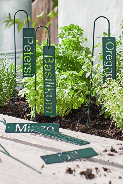 Tchibo Steel 8 Pieces Herb Labels, Dark Green