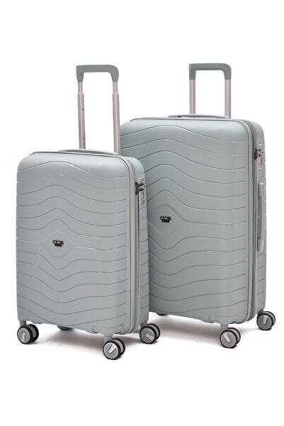 ÇÇS Körüklü Kırılmaz Polipropilen 2’li Valiz Seti – Kabin + Orta Boy, 360° Se...