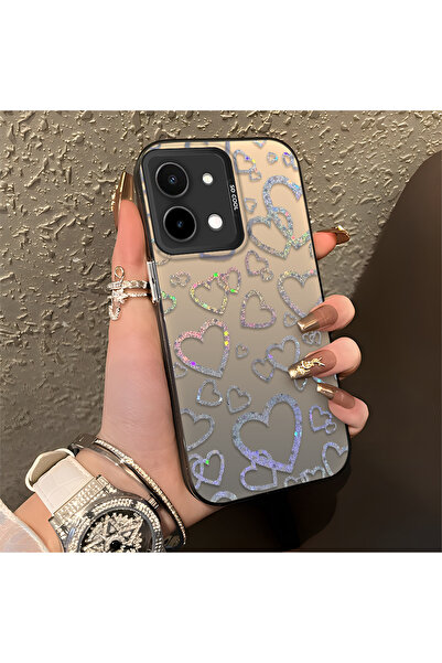 Hontinga Vivo Y28 Compatible Heart Patterned Silicone Edge Hard Back Anti-Fal...