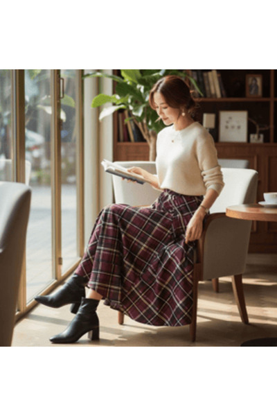 EREN STYLE Chiffon a Lined Skirt with Elastic Waist (95 cm)-(38-52)