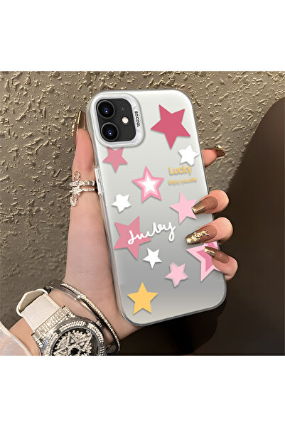 Hontinga iPhone 12 Mini Compatible Colorful Stars Silicone Edge Hard Back Ant...